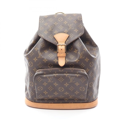 ルイ・ヴィトン LOUIS VUITTON モンスリGM リュックサック バックパック バッグ PVCコーティングキャンバス レザー モノグラム レディース ブラウン系 M51135 【中古】