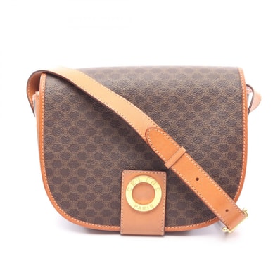 セリーヌ CELINE マカダム ショルダーバッグ バッグ PVCコーティングキャンバス レザー レディース ブラウン系 【中古】