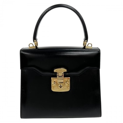 GUCCI グッチ ハンドバッグ レディロック トップハンドル ボックスカーフ ブラック 黒 ゴールド金具 レディース【中古品】