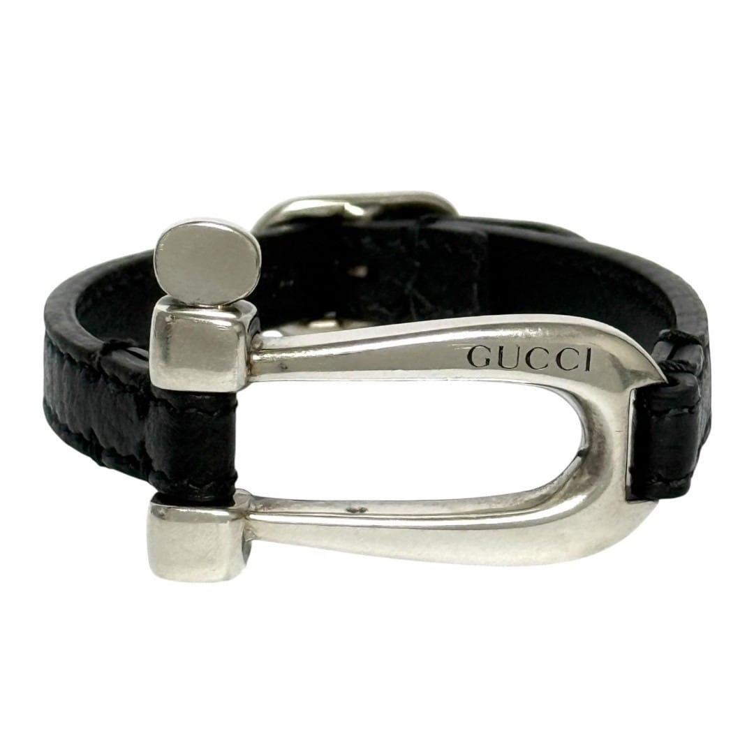 グッチ メンズ ホースビット ブレスレット シルバー 925 レザー 黒