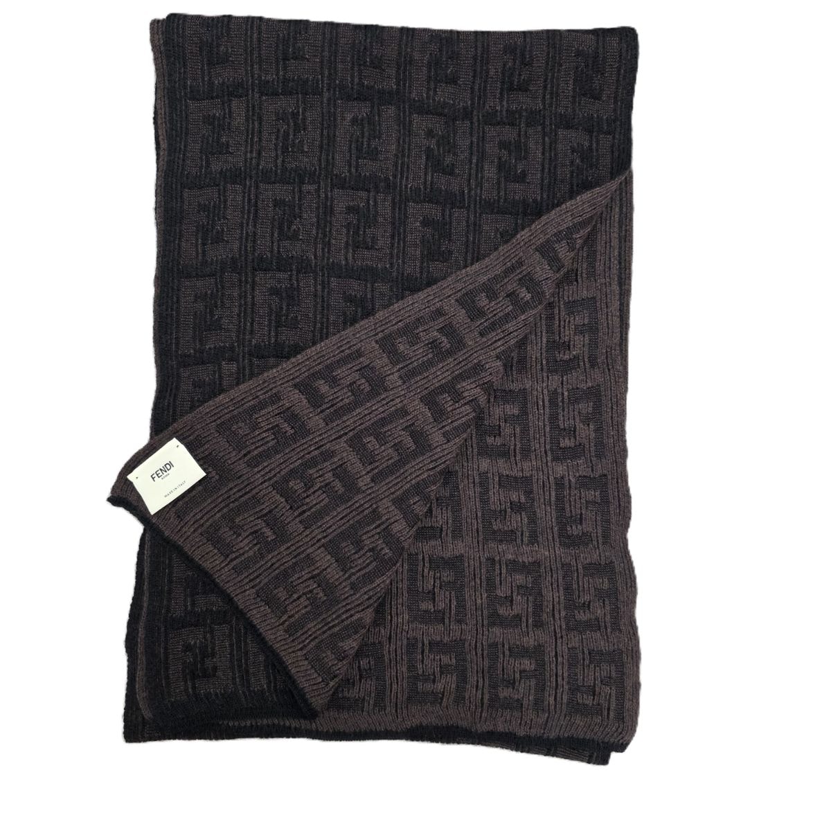 FENDI フェンディ ズッカ柄 FFモチーフ ウール マフラー ウール ブラウン  ユニセックス【中古】
