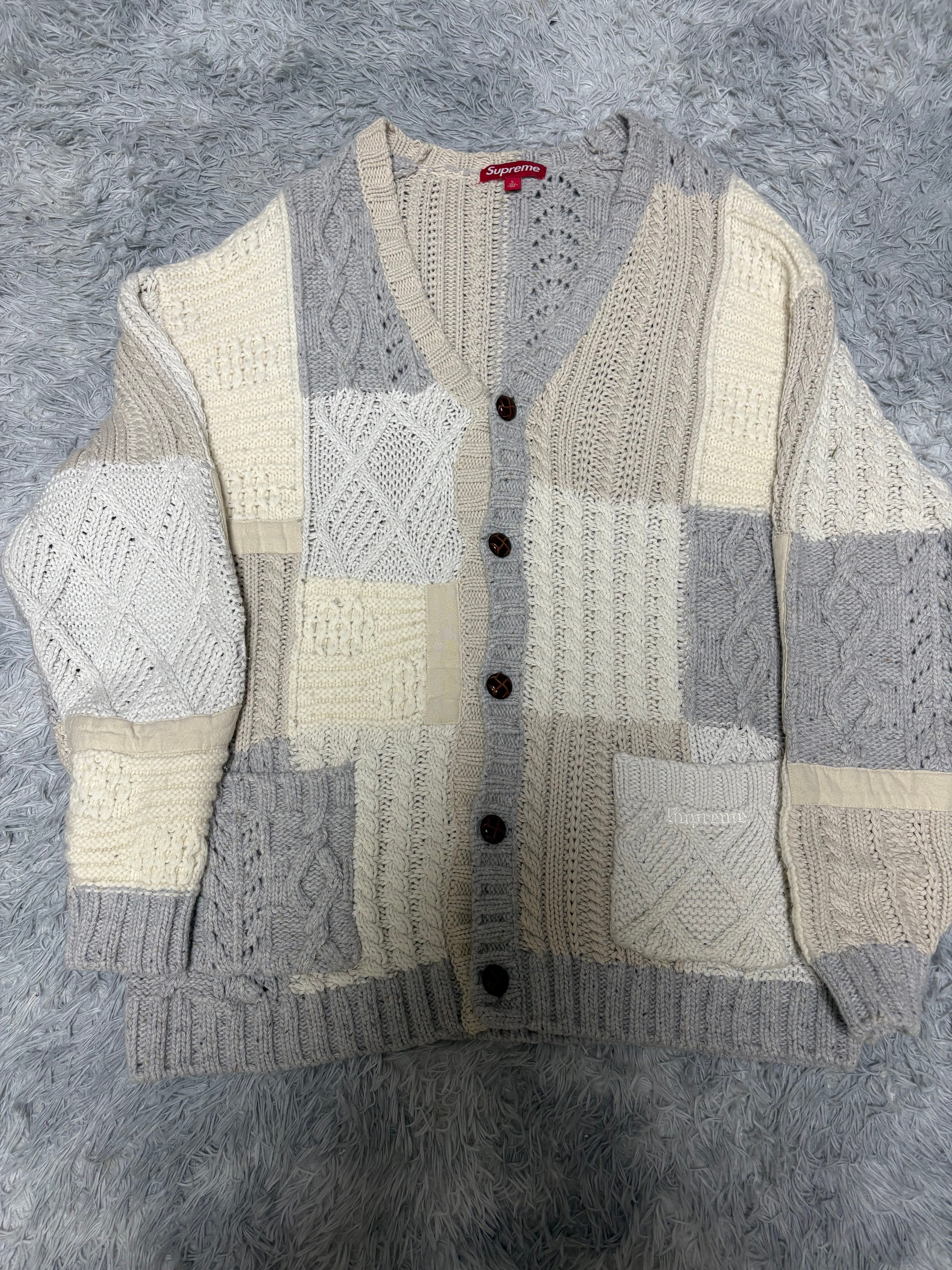 Supreme Patchwork Cable Knit Cardigan "Ivory"