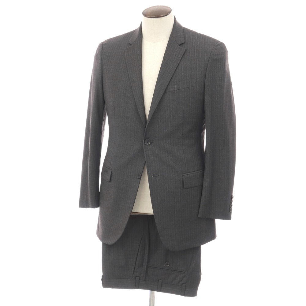 【中古】ブルックスブラザーズ Brooks Brothers Milano サクソンウール ストライプ 2つボタンスーツ グレー【サイズ40REG/34W】【メンズ】