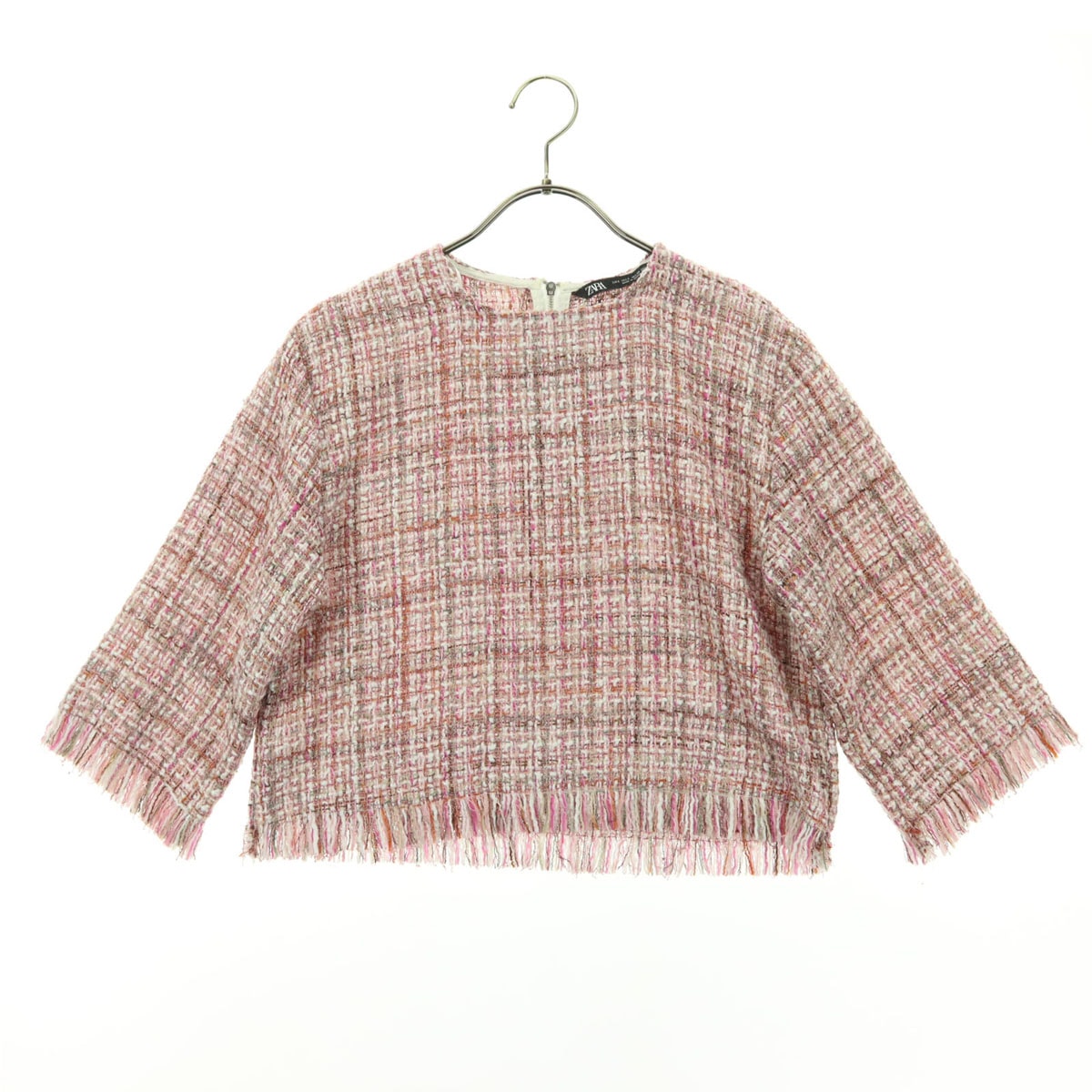 ZARA ザラ 7分袖 ツイード カットソー S ピンク系