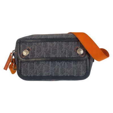 美品 Dior ディオール フライトライン トロッター ネイビー ブラック オレンジ シルバー金具 キャンバス ショルダーバッグ ポシェット 506656 【中古】