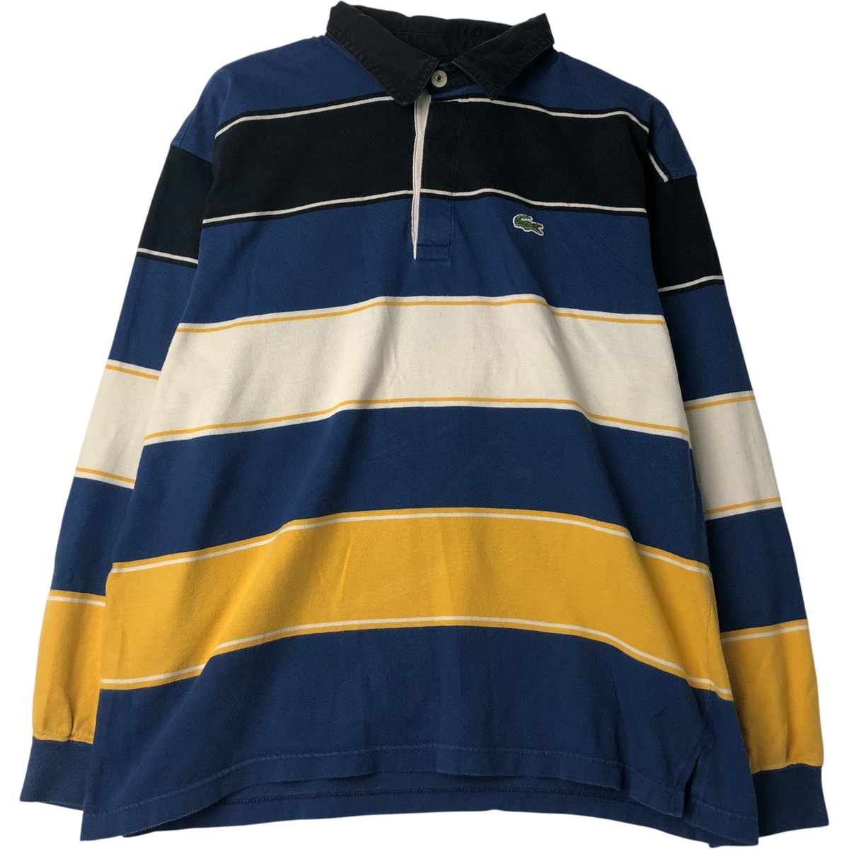 古着 ラコステ LACOSTE ボーダー柄 マルチボーダー 長袖 ラガーシャツ メンズL相当/eaa615145