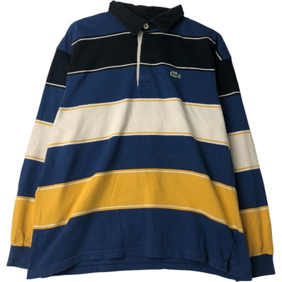古着 ラコステ LACOSTE ボーダー柄 マルチボーダー 長袖 ラガーシャツ メンズL相当/eaa615145