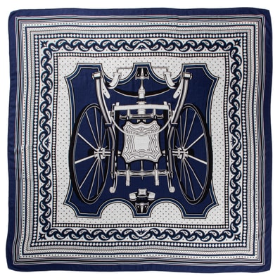 HERMES エルメス スカーフ カレ140 カレジェアン Les Roues de Phaeton Bandana 四輪馬車の車輪 244170S 06 カシシル ストール ショール カシミヤ・シルク ネイビー ベージュ【中古】