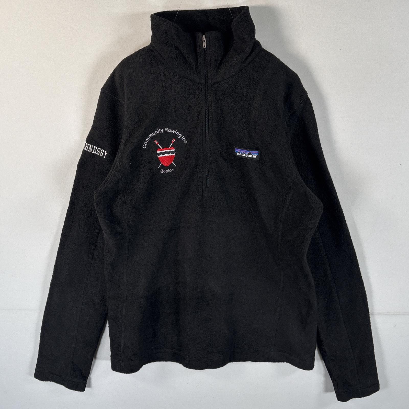 古着 パタゴニア patagonia ハーフジップフリース ワンポイントロゴ 刺繍デザイン アウトドア S  ブラック レディース