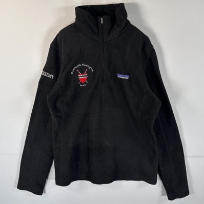 古着 パタゴニア patagonia ハーフジップフリース ワンポイントロゴ 刺繍デザイン アウトドア S ブラック レディース