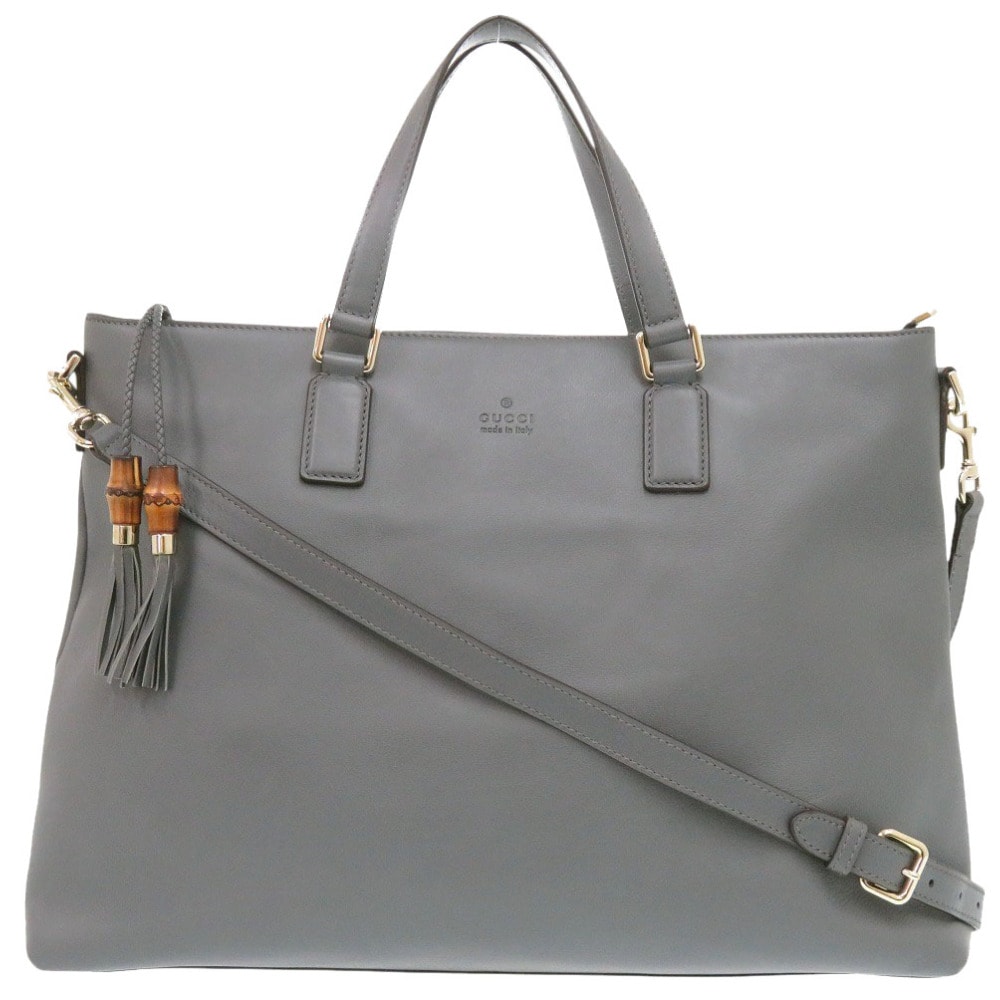 グッチ バンブー  365345  レザー  グレー   トートバ