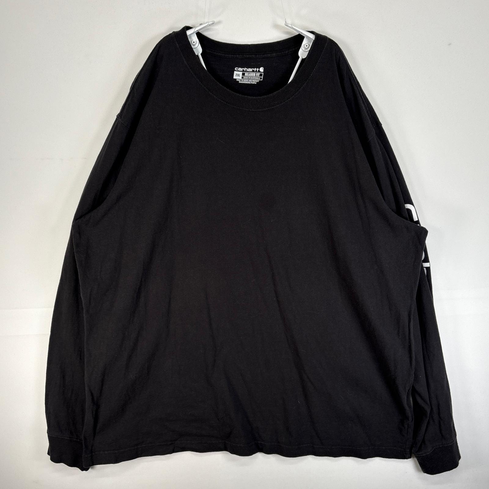 古着 カーハート Carhartt 長袖Tシャツ 大きいサイズ 肉厚 クルーネック 2XL  ブラック 袖プリント メンズ