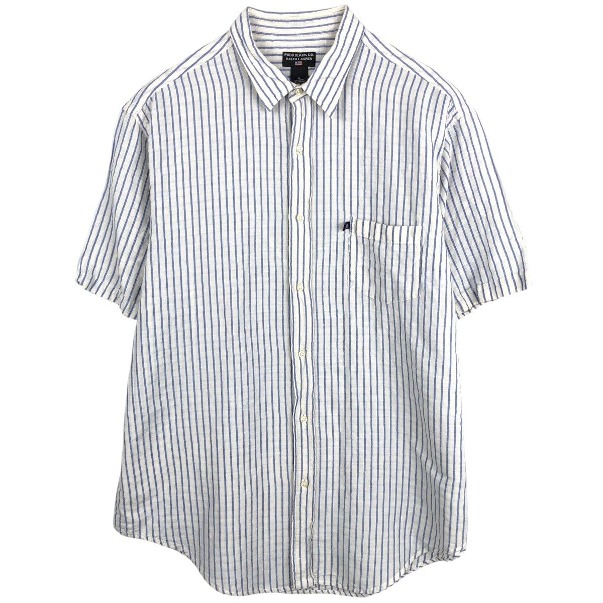 古着 ラルフローレン Ralph Lauren POLO JEANS COMPANY ストライプ柄 半袖 リネン×コットンシャツ メンズXL相当/eaa665144