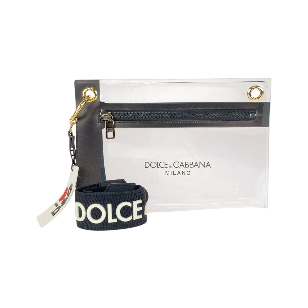 美品 DOLCE&GABBANA ドルチェアンドガッバーナ クリア ブラック ゴールド金具 PVC ショルダーバッグ クラッチバッグ 506054 【中古】