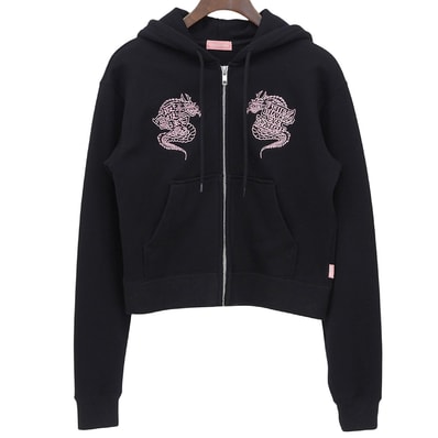 ブラックアイパッチ DRAGONS EMBROIDERED ZIP HOODIE コットン ジップパーカー トップス レディース ブラック S S