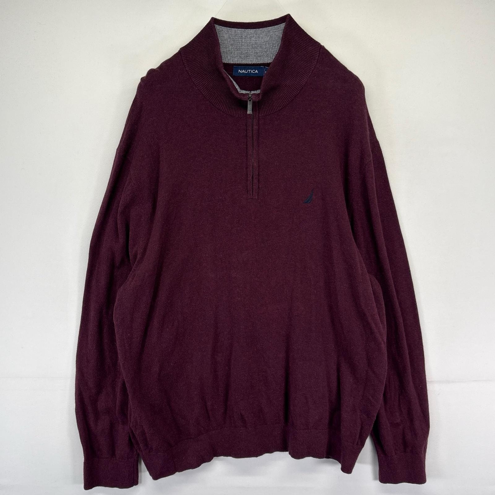 古着 ノーティカ NAUTICA ニット ハーフジップ ワンポイントロゴ 大きいサイズ プルオーバー 2XL  レッド系 メンズ