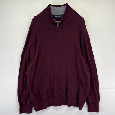 古着 ノーティカ NAUTICA ニット ハーフジップ ワンポイントロゴ 大きいサイズ プルオーバー 2XL レッド系 メンズ