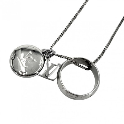 LOUIS VUITTON ルイヴィトン ネックレス アジャスター付き 2WAY リングネックレス モノグラム 指輪 LVロゴ シルバー アクセサリー M62485 メンズ 約19.1g 美品【中古品】