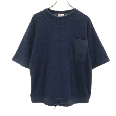 LANVIN en Bleu ランバンオンブルー 日本製 5分袖 パイル地 カットソー 48 ネイビー ポケT