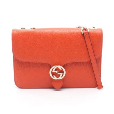 グッチ GUCCI インターロッキングG ショルダーバッグ バッグ レザー レディース オレンジ系 510303 【中古】