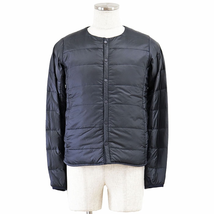 DESCENTE デサント ライトダウン ジャケット ALLTERRAIN ロゴ ボタン HCS ナイロン100% 軽量 ノーカラー 長袖 中綿 パテッド インナー アウター メンズ サイズ S ダークネイビー 濃紺