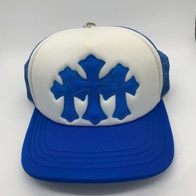 Chrome Hearts 3 Cemetery Cross Patch Trucker Hat "Blue"