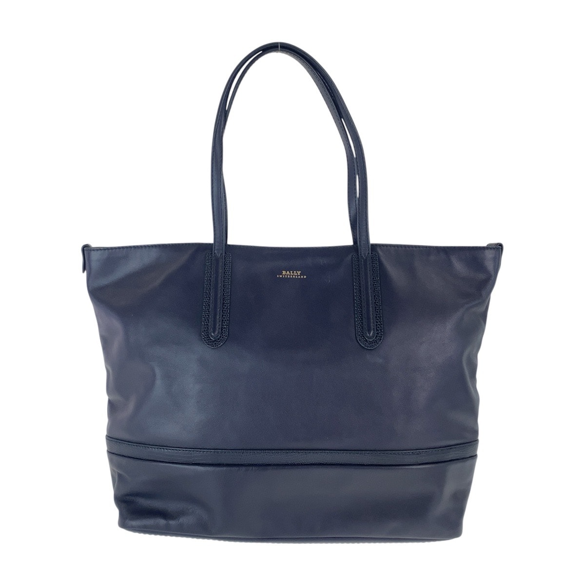美品 BALLY バリー ネイビー ゴールド金具 レザー トートバッグ ショルダーバッグ 男女兼用 1-0292497 【中古】