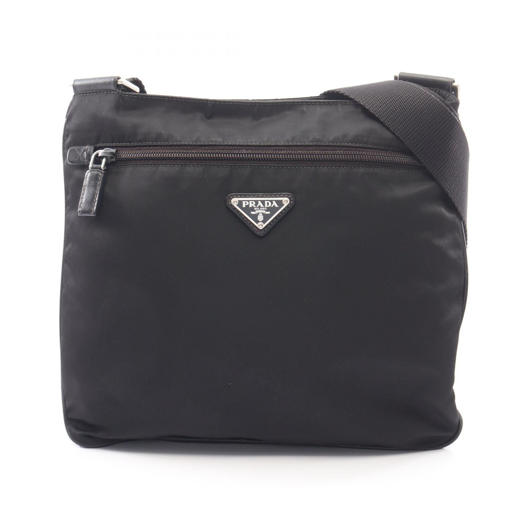 プラダ PRADA トライアングルロゴ ショルダーバッグ バッグ ナイロン サフィアーノレザー レディース ブラック系 【中古】