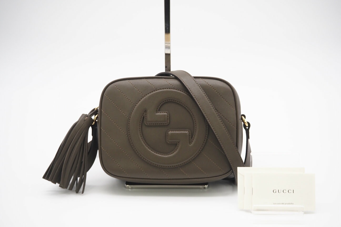 極美品 GUCCI グッチ ブロンディ スモール ショルダー バッグ 742360 ショルダーバッグ カーキ レザー レディース