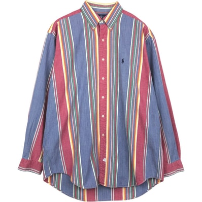 古着 ラルフローレン Ralph Lauren マルチストライプ 長袖 ボタンダウンストライプシャツ メンズL相当/eaa659359