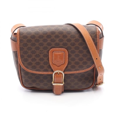 セリーヌ CELINE マカダム ショルダーバッグ バッグ PVCコーティングキャンバス レザー レディース ブラウン系 【中古】