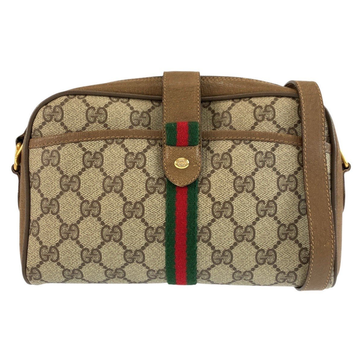 GUCCI グッチ ヴィンテージ シェリーライン ベージュ ゴールド金具 GGスプリームキャンバス レザー/ ショルダーバッグ ポシェット 604243 【中古】