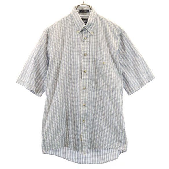 BURBERRY バーバリー 80s USA製 ヴィンテージ チェック柄 半袖 ボタンダウンシャツ S 水色×白×グレー