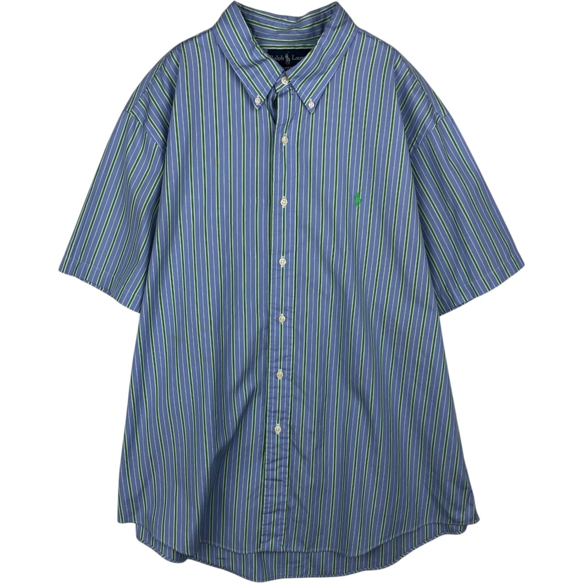 古着 ラルフローレン Ralph Lauren CUSTOM FIT マルチストライプ ロゴ刺繍 半袖 ボタンダウン ストライプシャツ メンズXL相当/eaa495210