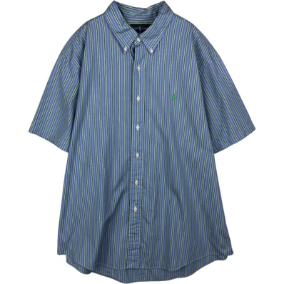古着 ラルフローレン Ralph Lauren CUSTOM FIT マルチストライプ ロゴ刺繍 半袖 ボタンダウン ストライプシャツ メンズXL相当/eaa495210