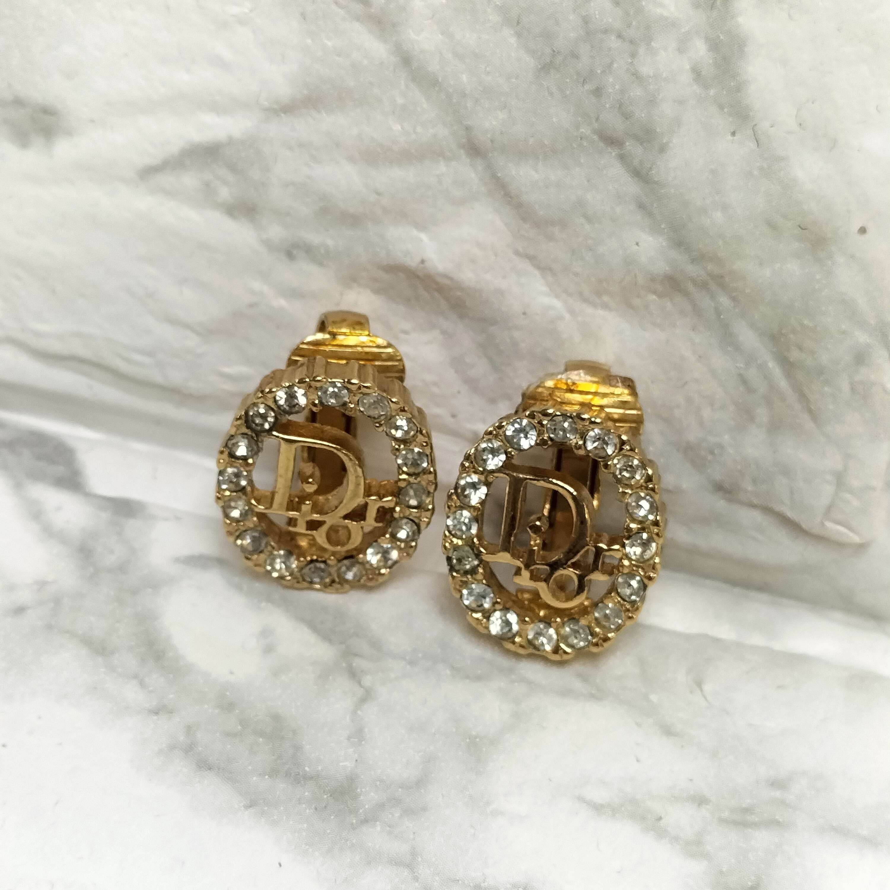 Dior Logo Circle Rhinestone Earrings "Gold"