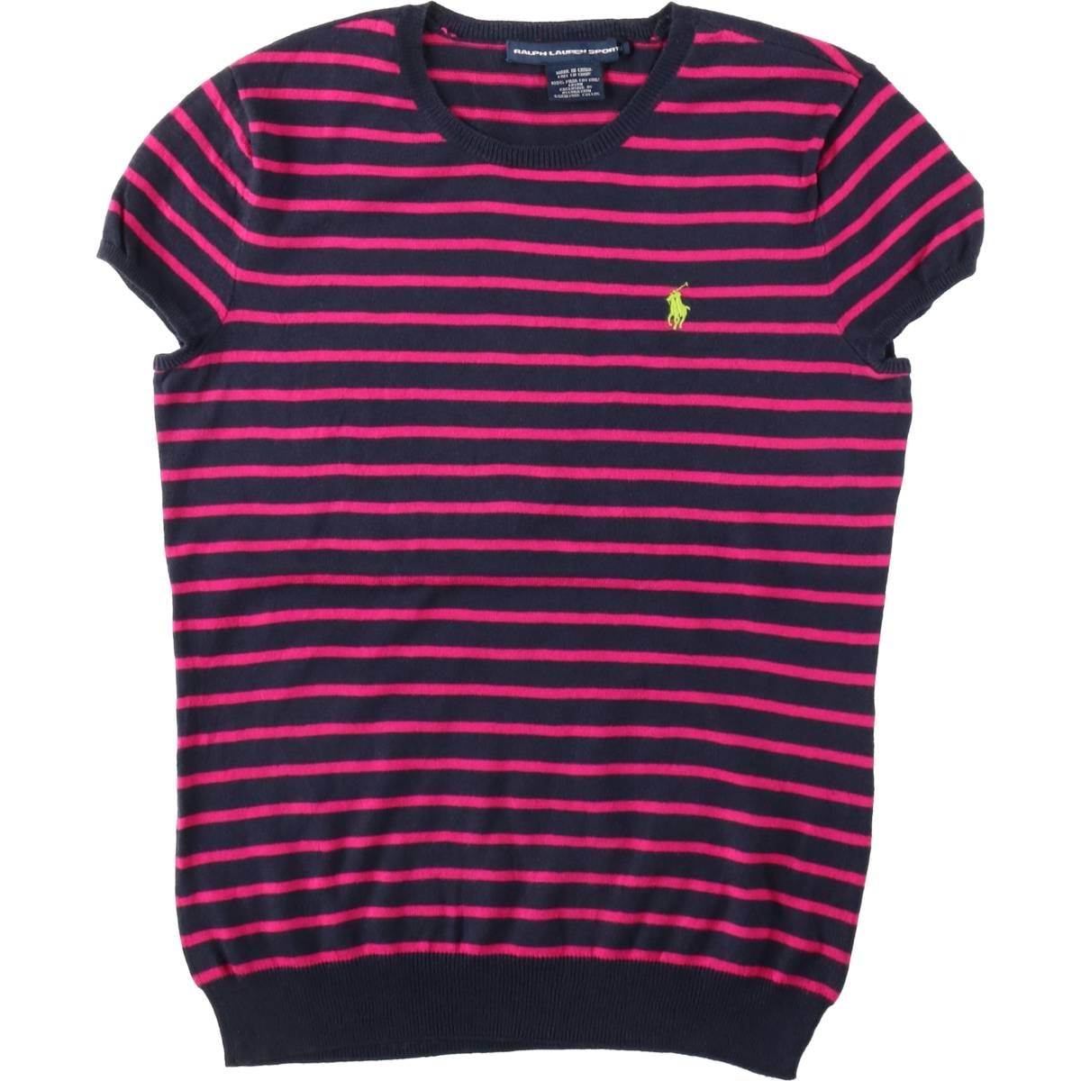 古着 ラルフローレン Ralph Lauren RALPH LAUREN SPORT ボーダー柄 キャップスリーブ 半袖 ピマコットンニットセーター レディースM相当/eaa652753