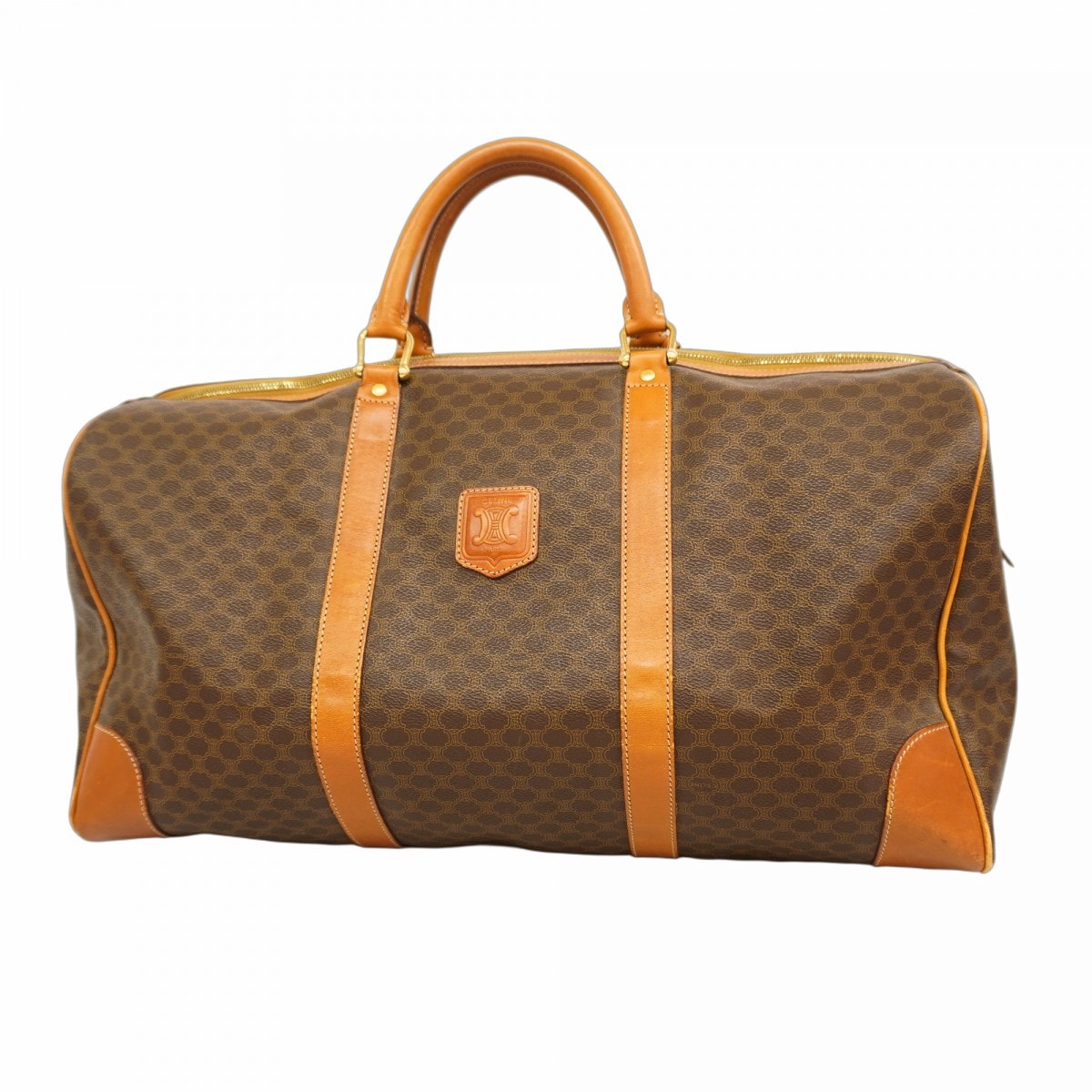 【6db2010】セリーヌ ボストンバッグ マカダム PVC ブラウン ゴールド金具【中古】メンズ レディース ユニセックス