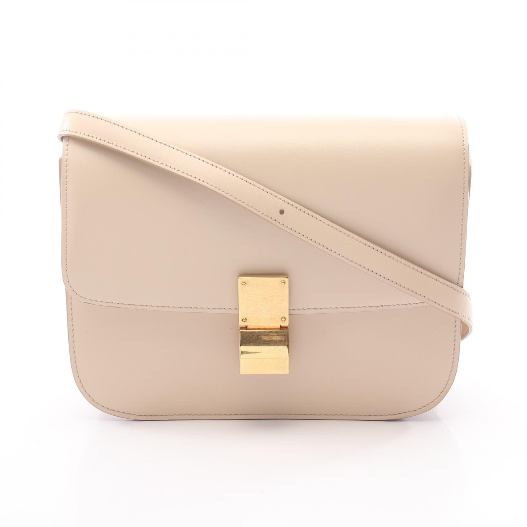 セリーヌ CELINE クラシックボックス ミディアム ショルダーバッグ バッグ レザー レディース ベージュ系 【中古】