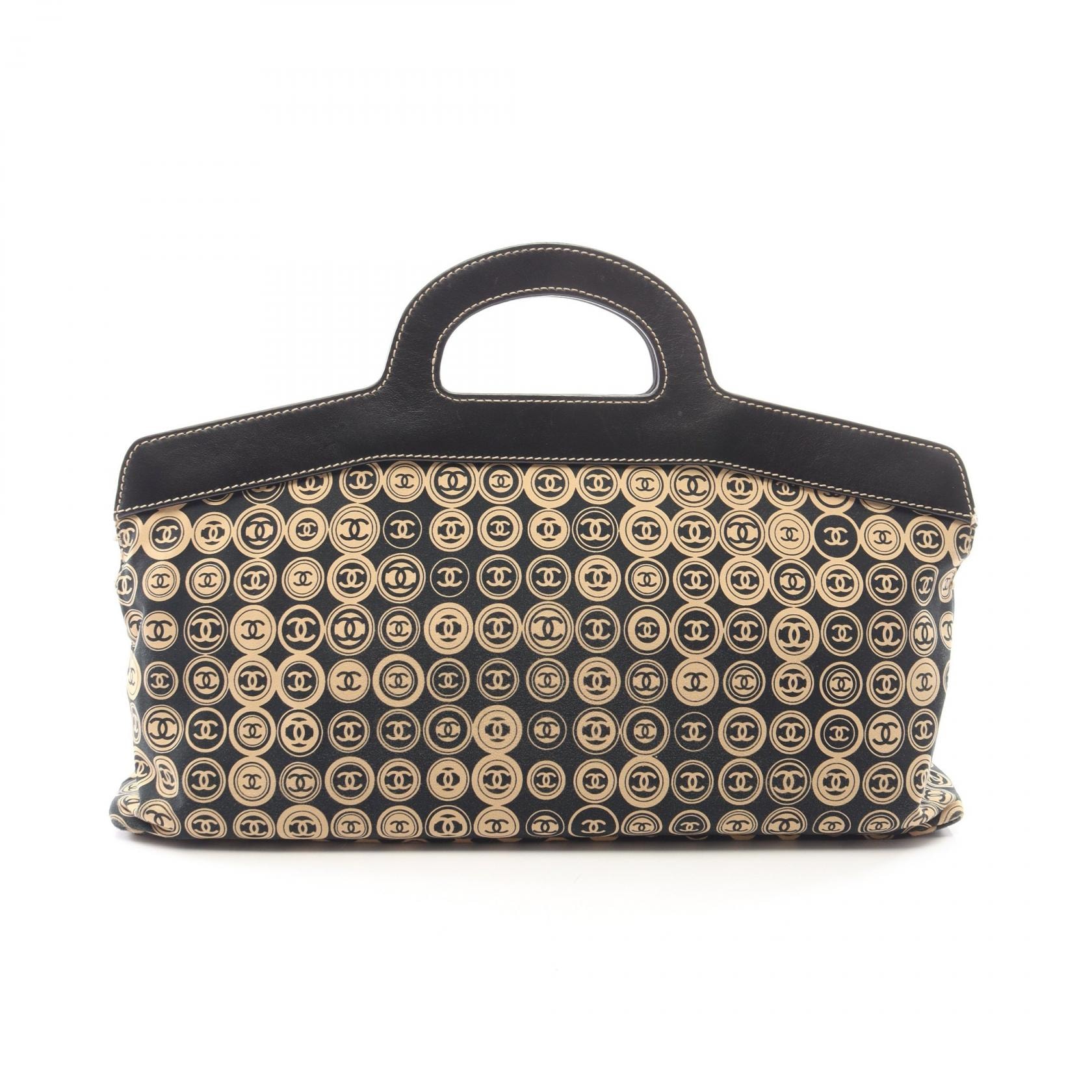 シャネル CHANEL ココマーク ハンドバッグ バッグ レザー コットン レディース ブラック系 / ベージュ系 【中古】