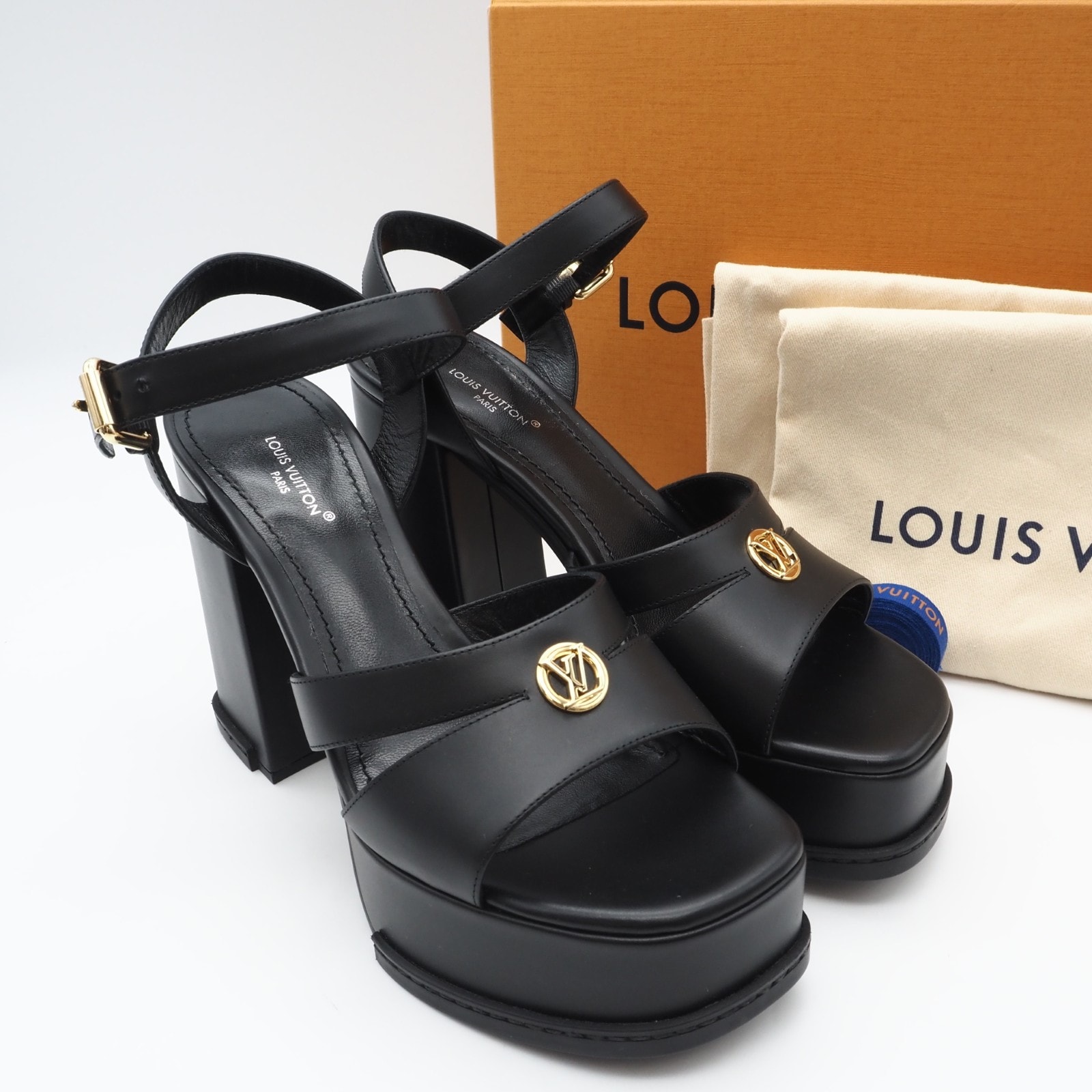 極美品 LOUIS VUITTON ルイ・ヴィトン プレーンカーフレザー マヤサンダル ノワール 23 1AGXWY サンダル ブラック スムースレザー レディース