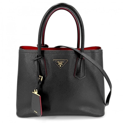 PRADA プラダ 2WAY ドゥーブレ ミディアム ハンドバッグ ショルダーバッグ 肩掛け 斜め掛け トライアングルロゴ 1BG775 レザー ブラック 黒 ゴールド金具 レディース【中古品】