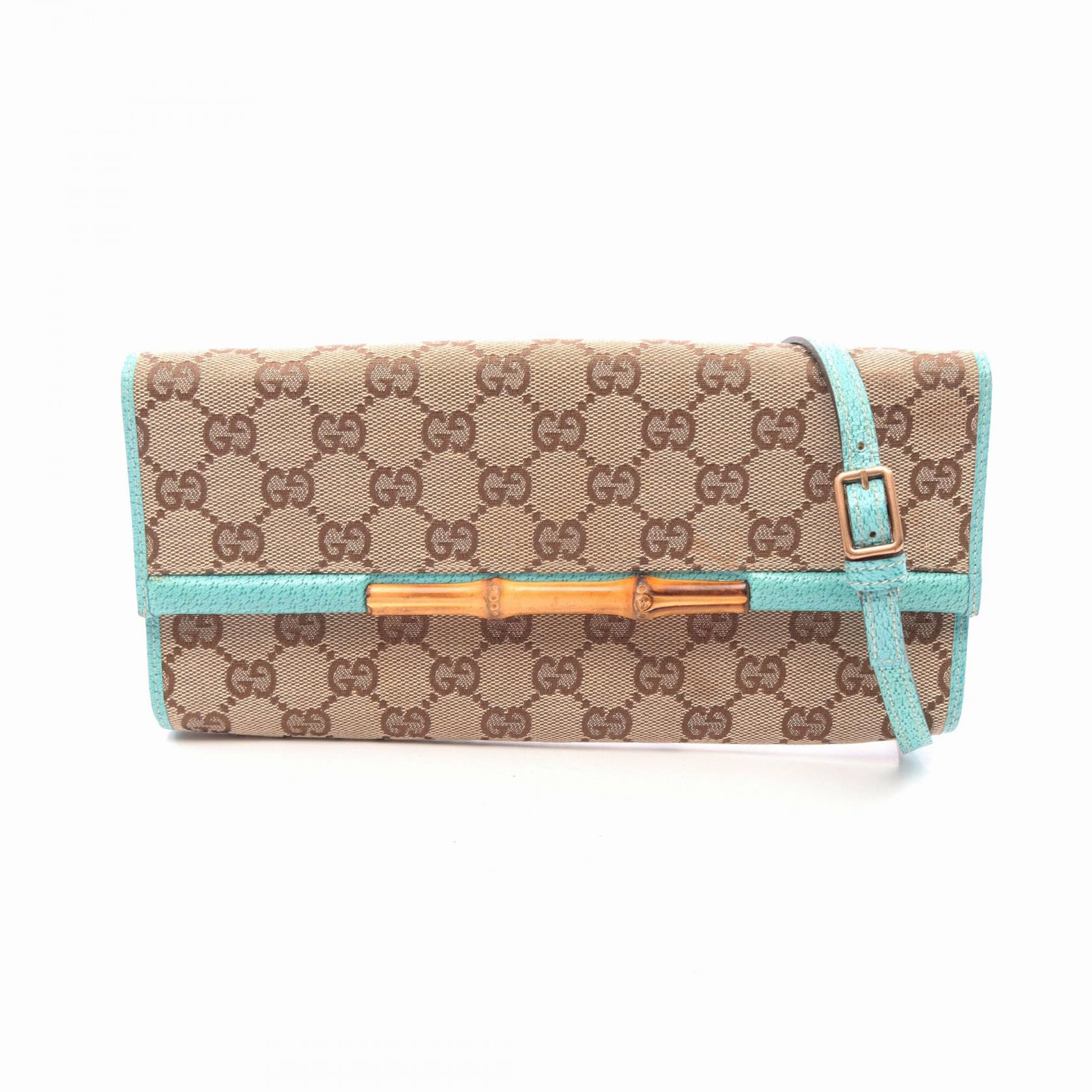 グッチ GUCCI バンブー ショルダーバッグ バッグ キャンバス レザー レディース ベージュ系 / ブルー系 / ブラウン系 117594 【中古】