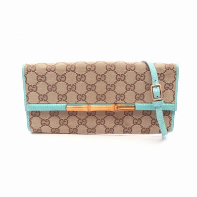 グッチ GUCCI バンブー ショルダーバッグ バッグ キャンバス レザー レディース ベージュ系 / ブルー系 / ブラウン系 117594 【中古】