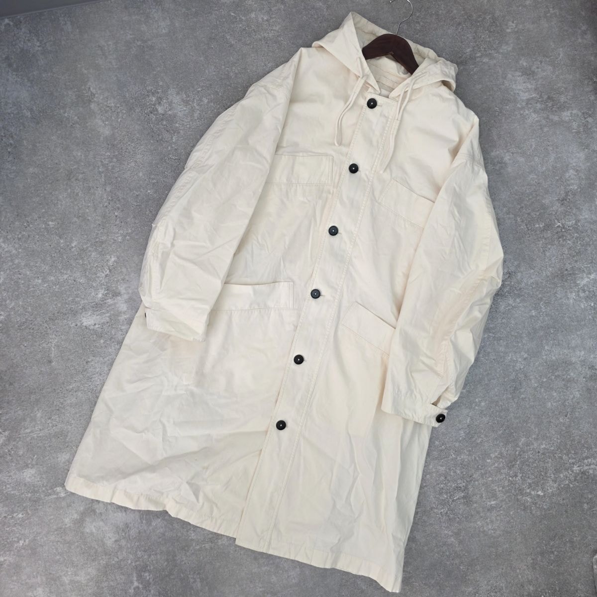 JIL SANDER ジルサンダー フーデットミリタリーコート オーバーサイズ ロング丈 モッズコート JSMU430121 コットン アイボリー  メンズ【中古】