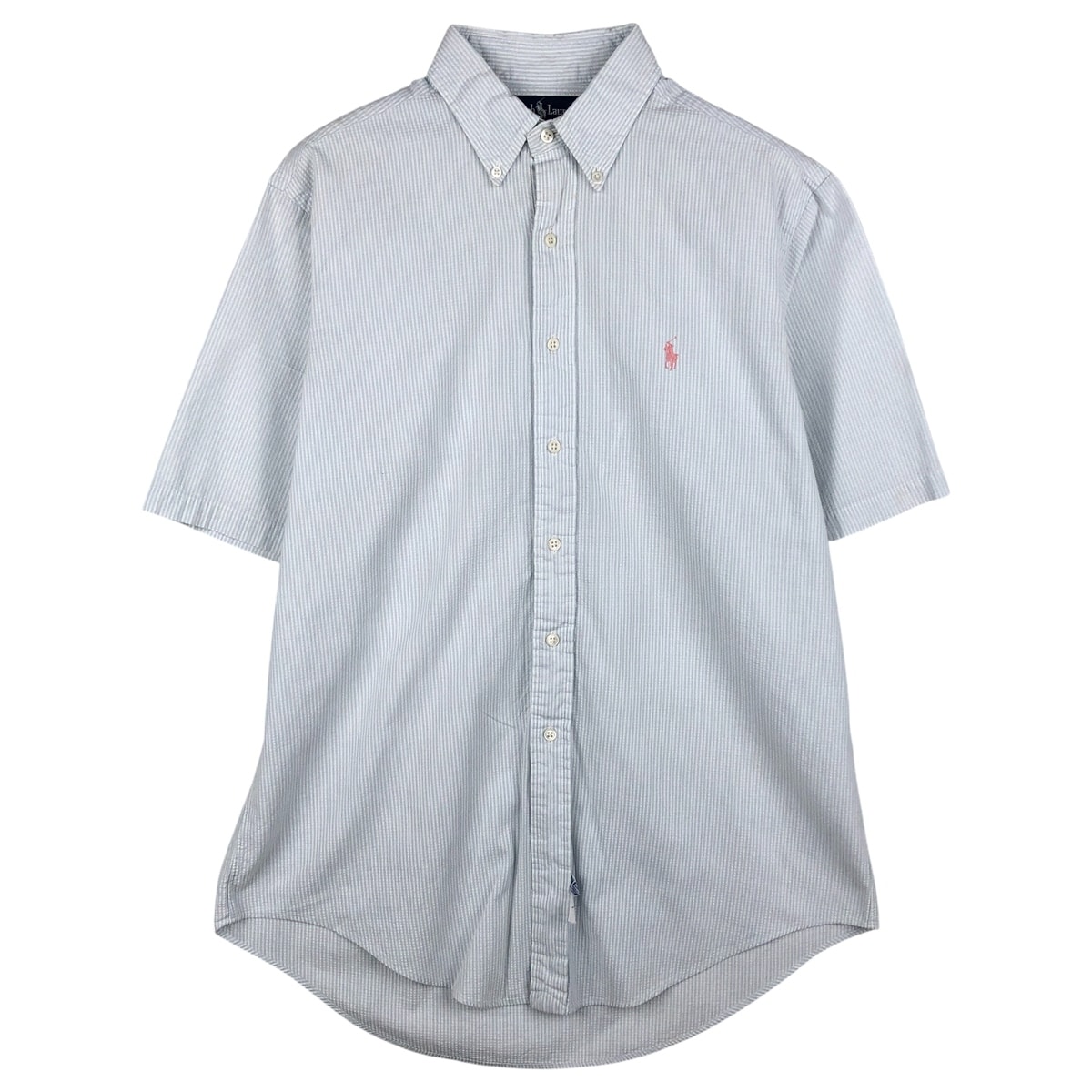 古着 ラルフローレン Ralph Lauren シアサッカー 半袖 ボタンダウン ストライプシャツ メンズL相当/eaa604161
