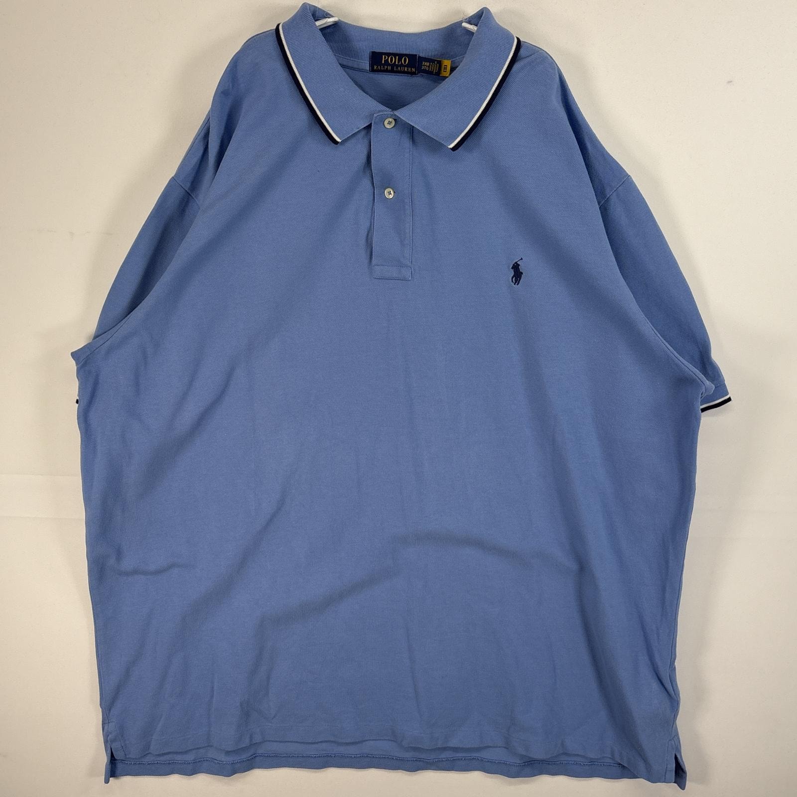 古着 ポロ・ラルフローレン POLO RALPH LAUREN 鹿の子 半袖 ポロシャツ ロゴ 刺繍 2ボタン 大きいサイズ 3XB  水色 無地 メンズ