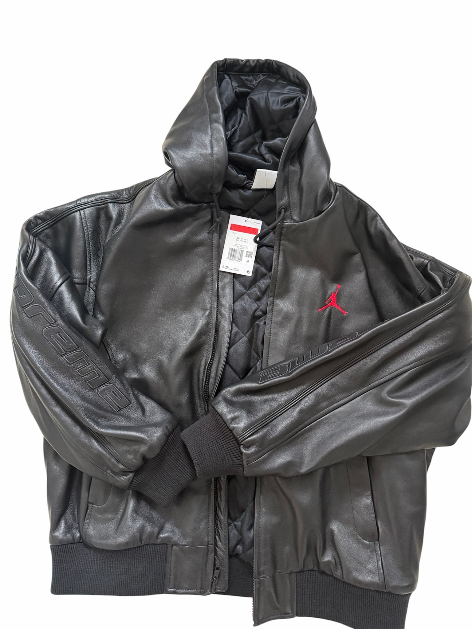 Supreme x Jordan Hooded Leather Jacket "Black"