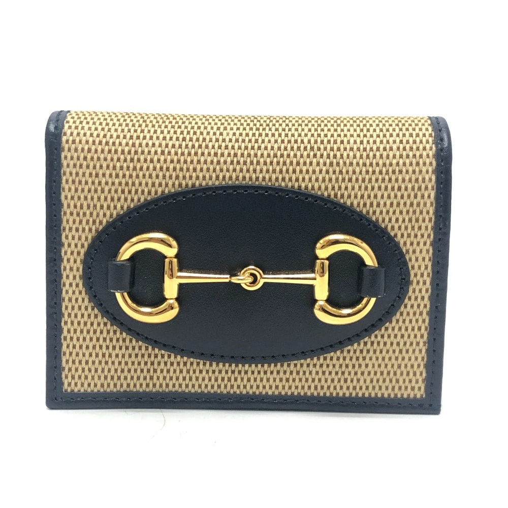グッチ GUCCI ホースビット 621887 コンパクトウォレット 小物 2つ折り財布 キャンバス/レザー BROWN ブラウン 未使用