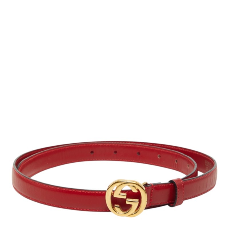 グッチ インターロッキングG ベルト サイズ85/34 036194 レッド レザー レディース GUCCI 中古
